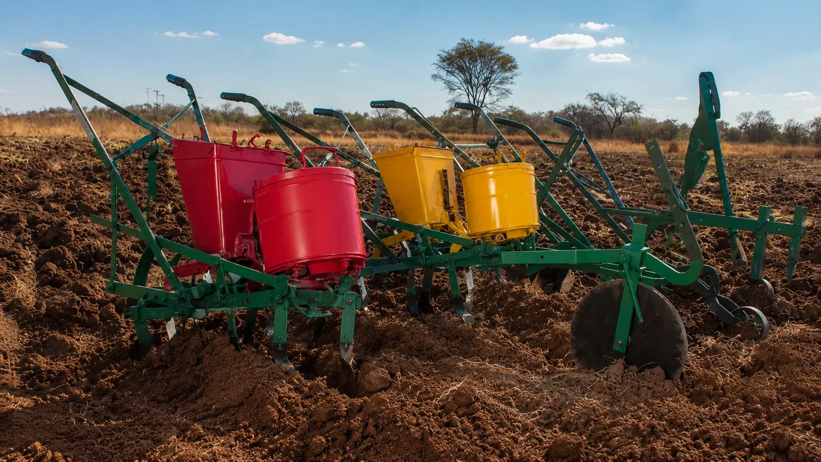 Mealie Brand planters with seed hoppers in a field