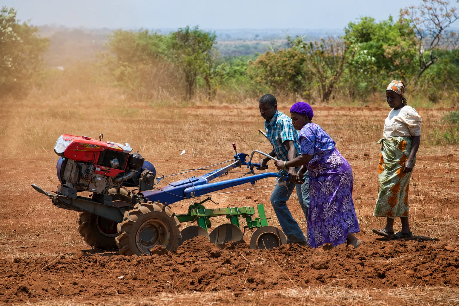 Two-wheel tractor operating in a field